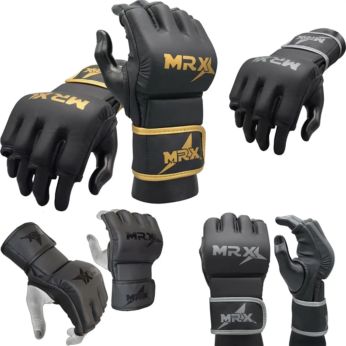 MRX BOXING & FITNESS Men's MMA Grappling Mitts for Cage Fighting & Martial Arts Training, Open Palm with Tri-Slab PC3 Padding & Adjustable Wrist Wrap, Sizes S, Large, XL, Boxing Gear, Durable