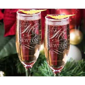 Mr and Mrs Champagne Glasses, Set of 2 Personalized Wedding Flutes, Custom Engraved Mr and Mrs Toasting Glass Flutes, Bride and Groom Gift