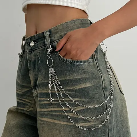 Vintage Simple Multi-Layer Fringe Waist Chain, Women's Trendy Hollow Out Star Pendant Pants Chain, Fashion Accessory for All Seasons Body Jewellery