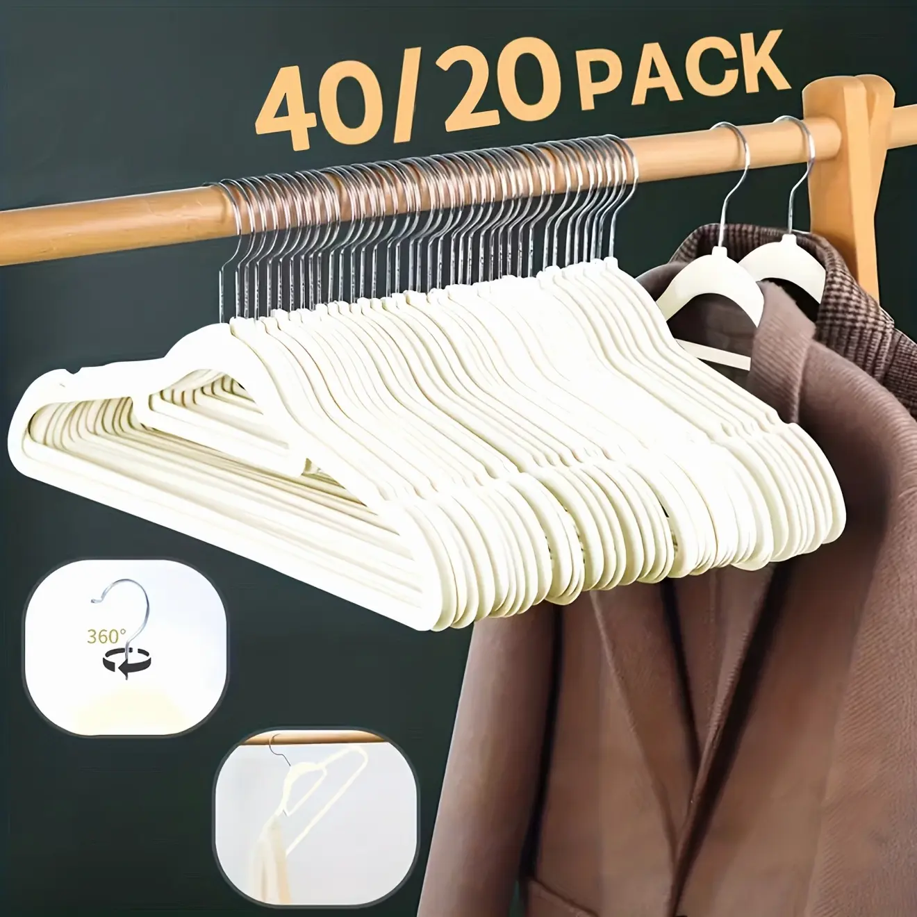 40pcs Velvet Hangers - 360° Swivel Hook, 20/40pcs Space Saving Felt Hangers for Clothing - Felt Hangers for Coats, Pants & Dress Clothes Non Slip Clothes Hanger Set Heavy Duty Coat Hangers Pants Hangers