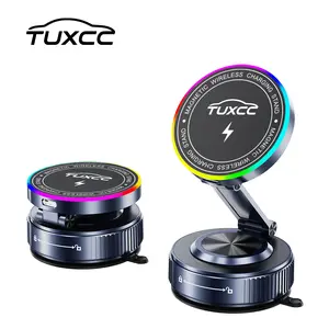 TUXCC Vacuum Magnetic Car Phone Mount Charger, 15W Wireless Fast Charging, 360° Adjustable, Heat Resistant up to 85°C,Washable & Reusable,Includes Magnetic Ring for Universal Phone Compatibility,Not Just for MagSafe Phones,Deals For You Days