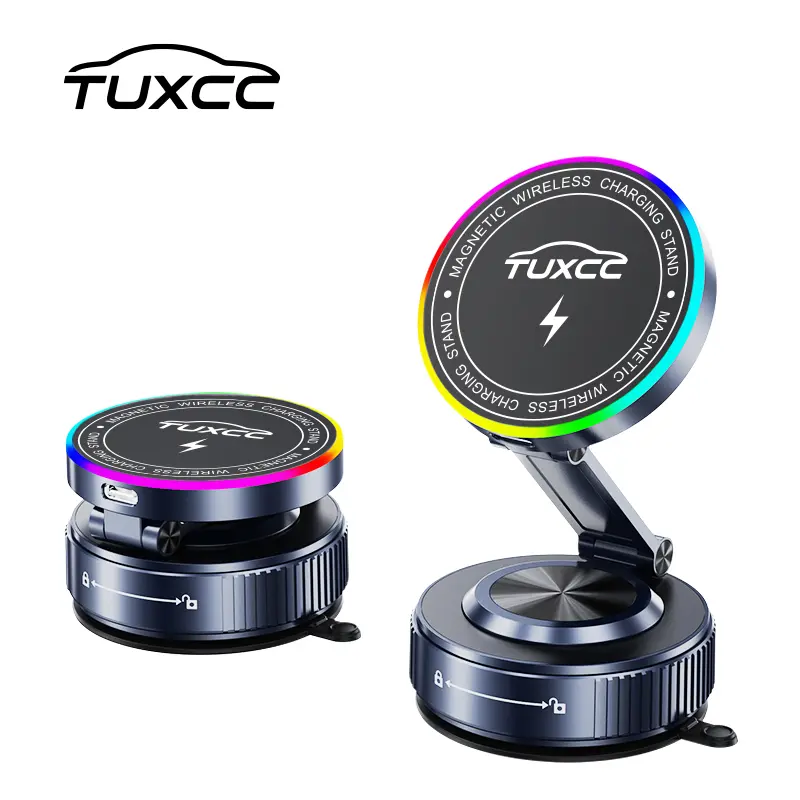 #summerfinds,TUXCC Vacuum Magnetic Car Phone Mount Charger, 15W Wireless Fast Charging, Car Phone Holder,360° Adjustable, Heat Resistant up to 85°C,Washable & Reusable,Includes Magnetic Ring for Universal Phone Compatibility,Not Just for MagSafe Phones