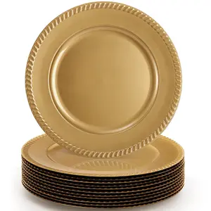 12 Pack Plastic Plates  13 Inch Reusable Round Beaded Decorative Dinner Chargers Bulk Serving Plate For Wedding Party Catering Event Tabletop Decor