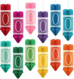 Back to School Decorations Hanging Honeycomb Tissue Paper Crayon Classroom Decorations Welcome Back to School Ceiling Party Decorations for Classroom,Office First Day of School Decorations