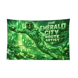 Emerald City Route Artist JSN Jaxon Smith-Njigba Iconic Moment Wall Flag - Celebrate Sports History with Teamwork Excellence and Collaboration Tribute Decor Tapestry Bedroom Dorm Wall AthleteFlags Athlete Flags