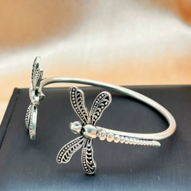 Vintage Creative Dragonfly Open Cuff Bracelet, Women's Ethnic Style Party Alloy Jewelry, Geometric Pattern, All Seasons Accessory