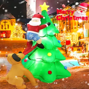 6FT Christmas Inflatables Tree Outdoor Decoration with LED Lights, Santa Claus Chased by Dog Inflatable Christmas Tree Blow Up Yard Decoration for Patio Lawn Garden Xmas Party Decor