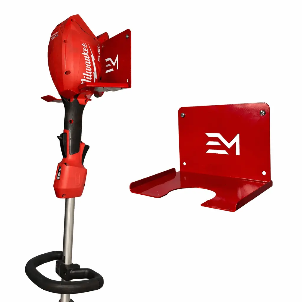 String Trimmer Mount - Compatible with Milwaukee Models 3006 3046 2828 3016 with Red Powder Coat Finish Heavy Duty Cold Rolled Steel Garage Organization Manager Storage Shed Wall Rack