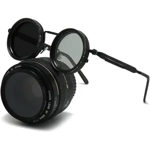 Adjustable Tint Sunglasses, 1-9 Gears Steampunk Retro Metal Round Polarized Glasses with ND Filter Lenses