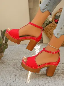 Spring Summer Fashion Women's Strappy Heels Waterproof Platform Sandals, Thick Sole High Heel Peep Toe, Comfortable Roman Style Casual Shoes