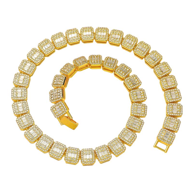 Unisex Hip Hop 12mm 16" 18" 20" Iced Baguette Cubic Zirconia Choker Chain Necklace Jewelry Men Women