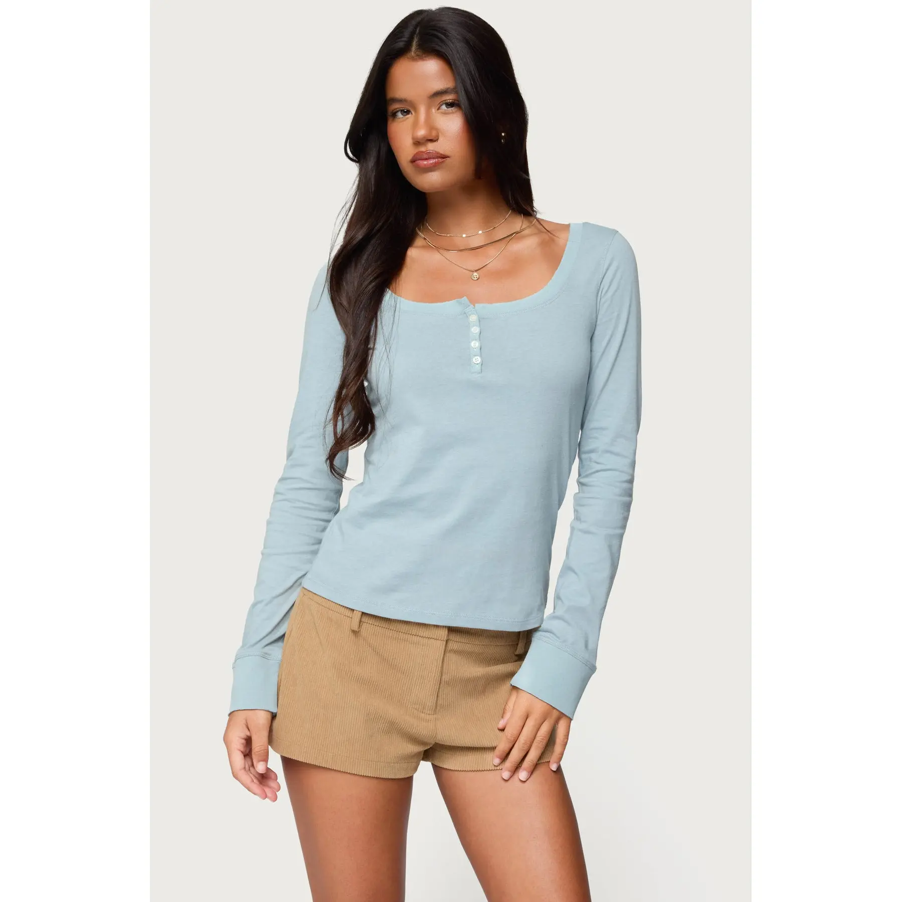 Steffey Scoop Neck Henley Top Steffey Scoop Neck Henley Top