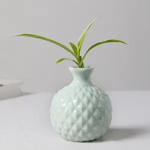 Ikebana Vase Flower Arrangement Bud Vase Hydroponics Colorful Ceramic Decorative Vase (Light Green)