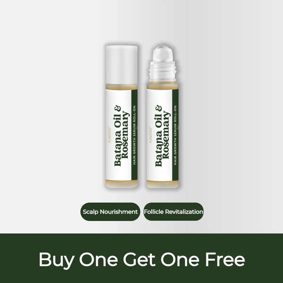 [Buy 1 Get 1 Free] FUNZOO Hair Growth Serum Roll-On with Batana Oil & Rosemary - Scalp Treatment for Hair Regrowth & Reduced Hair Loss, Nourishing & Strengthening, 20ml