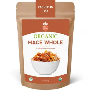 SPICY ORGANIC Mace Whole (Javantri) – 2 oz (57 g), USDA Certified Organic Mace Spice, 100% Raw, Non-GMO, Vegan, Gluten-Free – Enhance Dishes with Rich, Aromatic Flavor | Myristica Fragrans | Resealable Pouch.