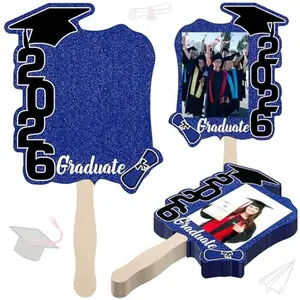 24 Pack Class of 2026 Graduation Fans with Handle Double Sided Grad Photo Props for Keepsake Gifts Graduation Party Supplies