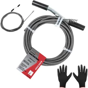 25FT Handheld Drain Auger, Heavy Duty Plumbing Snake for Clogged Drains, 3/8 Inch Diameter Manual Drain Cleaner for Sink, Bathtub, Shower & Kitchen Pipes
