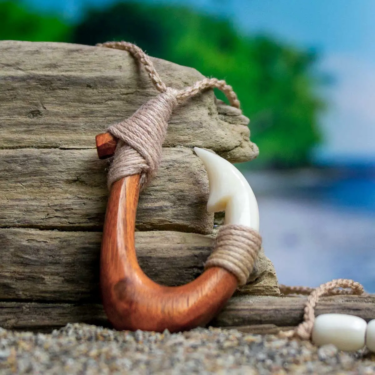 Red Wood Combo Hook Necklace - Hand Carved