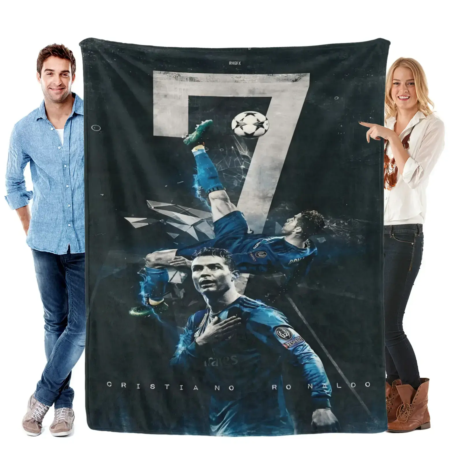 Cristiano Ronaldo Sports Logo Blanket - Soft Plush Flannel Throw, Wrinkle Resistant, All-Season Use, Kids’ Rooms Art Decor, Bed/Sofa Accessory, Fan Holiday/Birthday Gift