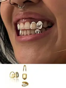 Men's Top Teeth Set, Hollow Design, 14k Gold Plated Copper Material, Hip Hop Fashion Jewelry, Men's Tooth Grillz Accessories, Hip Hop Inspired Jewelry
