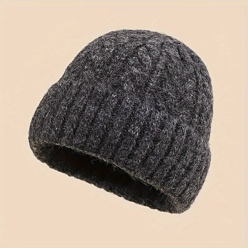 Unisex Cable Textured Knit Slouchy Beanie - 1pc Elastic Stretch Clothes Accessory, Soft Fabric Casual Cold Weather Hat, Hand Washable (7 Colors: Beige, White, Gray, Black, Brown, Dark Blue, Light Green), Unisex Wear