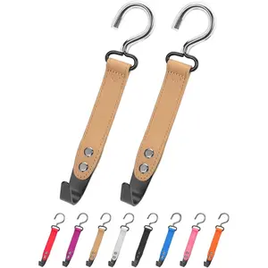 2-Pack  Hook Holder - Leather Headrest Hooks for Purses & Bags, SUS304 (Light Brown)