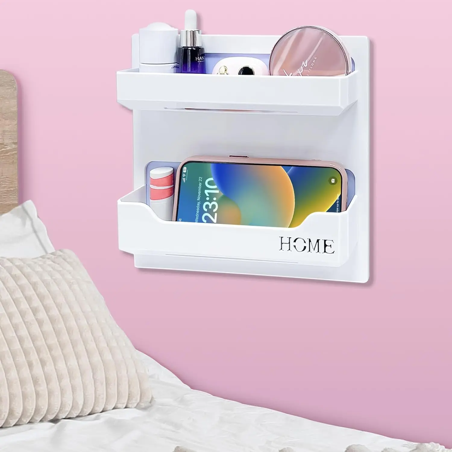 New Deal - Floating Shelves for Bedside Shelf Accessories Organizer, Wall Mount Self Stick On, Cute Room Decor Aesthetic, Girls Room Decor, Cool Stuff For Bedroom Storage And Organization, Bedside Wall Organizer