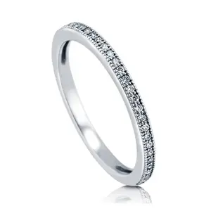 BERRICLE Sterling Silver Wedding Rings Stackable Half Eternity Band Ring for Women, Micro Pave Set Round Cut Cubic Zirconia CZ