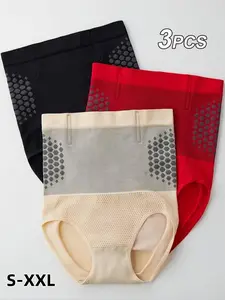 3-Pack High-Waisted Tummy Control Panties for Women, Stretchy Breathable Seamless Smooth Thigh-Hugging Underwear, Warm Core Supporter