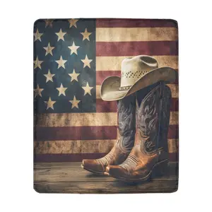 Vintage Western Cowboy Boot & Hat Print Flannel Throw Blanket - Soft, Cozy & Warm for Home, Office, Picnic, Travel - Ideal Gift for Family and Friends Women Adult Birthday