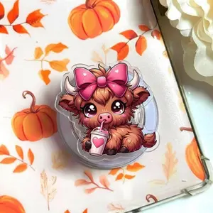 Funny Spicy Disaster Highland Cow Magsafe Phone Grip Detachable Magnetic Kickstand, Cheeky Western Coquette Bow Gift For Cow Lovers