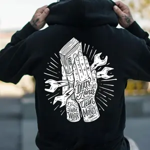 Troll Co Work Hard Dirty Hands Clean MoneyHoodieFor Menswear, Street Style , Classic Design Featuring Fabrics Prints