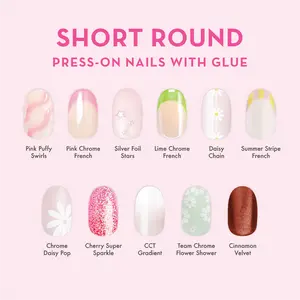 Round Short Press-On Nails With Glue