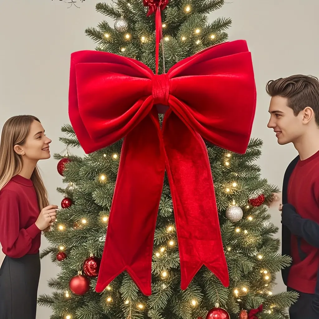 Christmas Decorations - Christmas Decor -  Giant Bows for Christmas Tree - Big Red Velvet Bow for Tree Topper Window Wall Mantle - Indoor Home Room Party Valentines Xmas Decoration