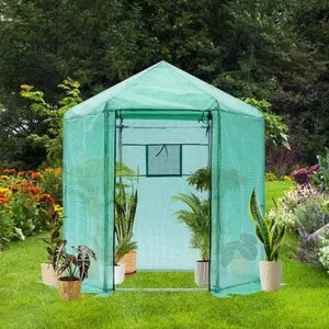 Walk-in Greenhouse Hexagonal Upgrade Reinforced Frame Heavy Duty Plastic Greenhouse Reinforced Thickened Waterproof Insulation  6.9x7.5 Ft