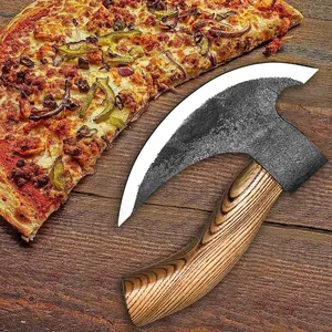 Handmade Viking Pizza Axe | Decorative Camping Tool with Leather Sheath | Unique Gift for Him