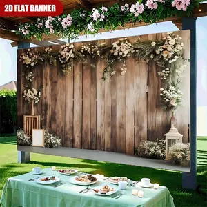 2D 1pc Polyester Banner with Floral Vine Design, Vintage Lantern Frame, High-Definition Print, Outdoor Wedding Party Background, Rustic Romantic Atmosphere