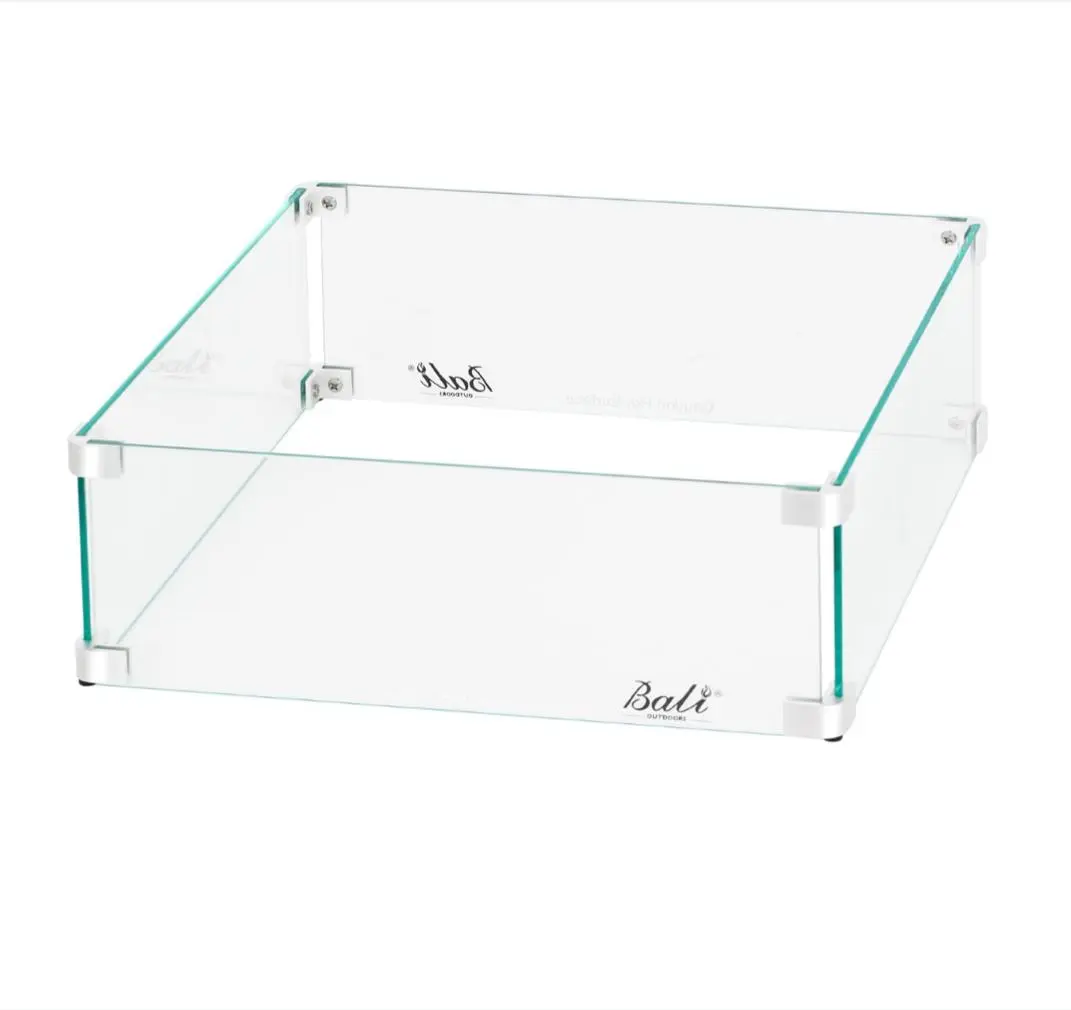 BALI OUTDOORS Square Fire Pit Glass Wind Guard 0.2" Thick Clear Tempered Glass Flame Protective Panel for Fire Pit Table