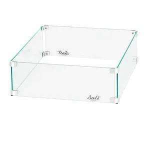 BALI OUTDOORS Square Fire Pit Glass Wind Guard 0.2" Thick Clear Tempered Glass Flame Protective Panel for Fire Pit Table