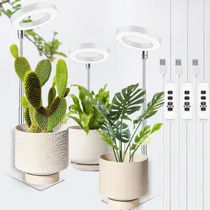 Halo Plant Grow Light LED Full Spectrum Indoor Grow Light with Height Adjustable Telescopic Pole & 3 Lighting Modes for Small Plants 5V Safe Voltage