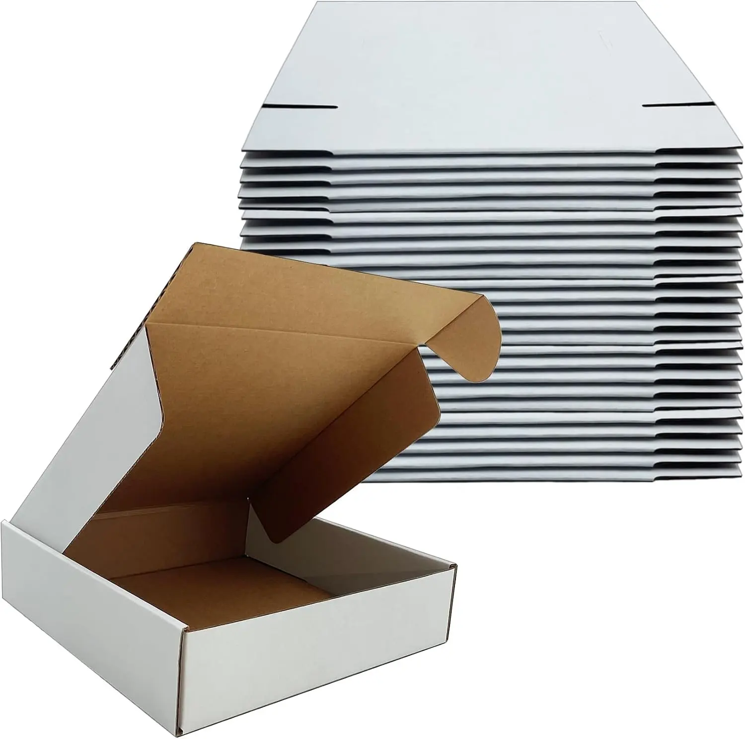 8x8x2 Inches Shipping Boxes Set of 25, White Corrugated Mailing Cardboard Box Literature Mailer for Packing Small Business Moving Storage, E-Commerce Packaging Gift Boxes for Presents