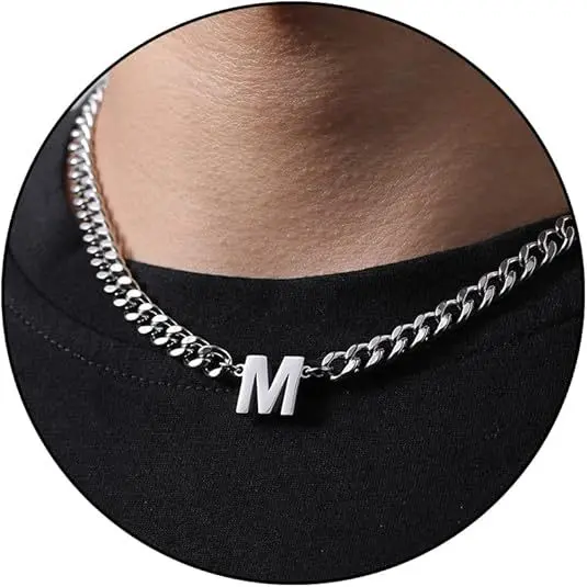 M letter necklace (steel color)