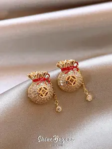 New Year Chinese Style Simple Inlaid Zircon Crystal Drop Tassel Earrings, Statement Earrings, Elegant Gift for Valentine's Day and Celebrations