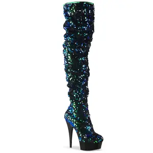 Women's Platform Boot - 6 in Heel DELIGHT-3004 Green Sequins Women's Footwear Shoe