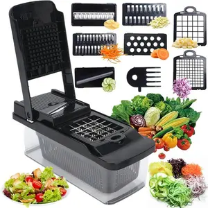 14-in-1 Vegetable Chopper Set – Manual Food Dicer with Interchangeable Blades, Cutting Board & Draining Basket