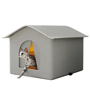 Outdoor Cat House for Strays - Weatherproof Insulated Self-Warming Style with Transparent Curtain, Closed Cat Tent Design, All-Season Cold-Resistant Shelter (Easy to Assemble)