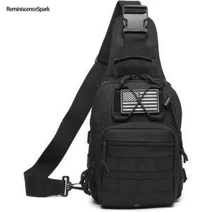 Waterproof Tactical Military MOLLE Crossbody Chest Bag - Adjustable Strap, Compact Shape, Durable Wear-Resistant, Molle Pouches, Flag Patch for Outdoor Hiking, Travel Use
