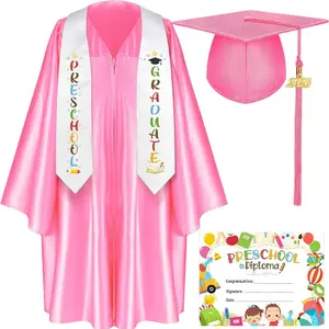 Kindergarten Graduation Cap and Gown Set Class of 2026 - 6 Pcs Satin Preschool Gradua