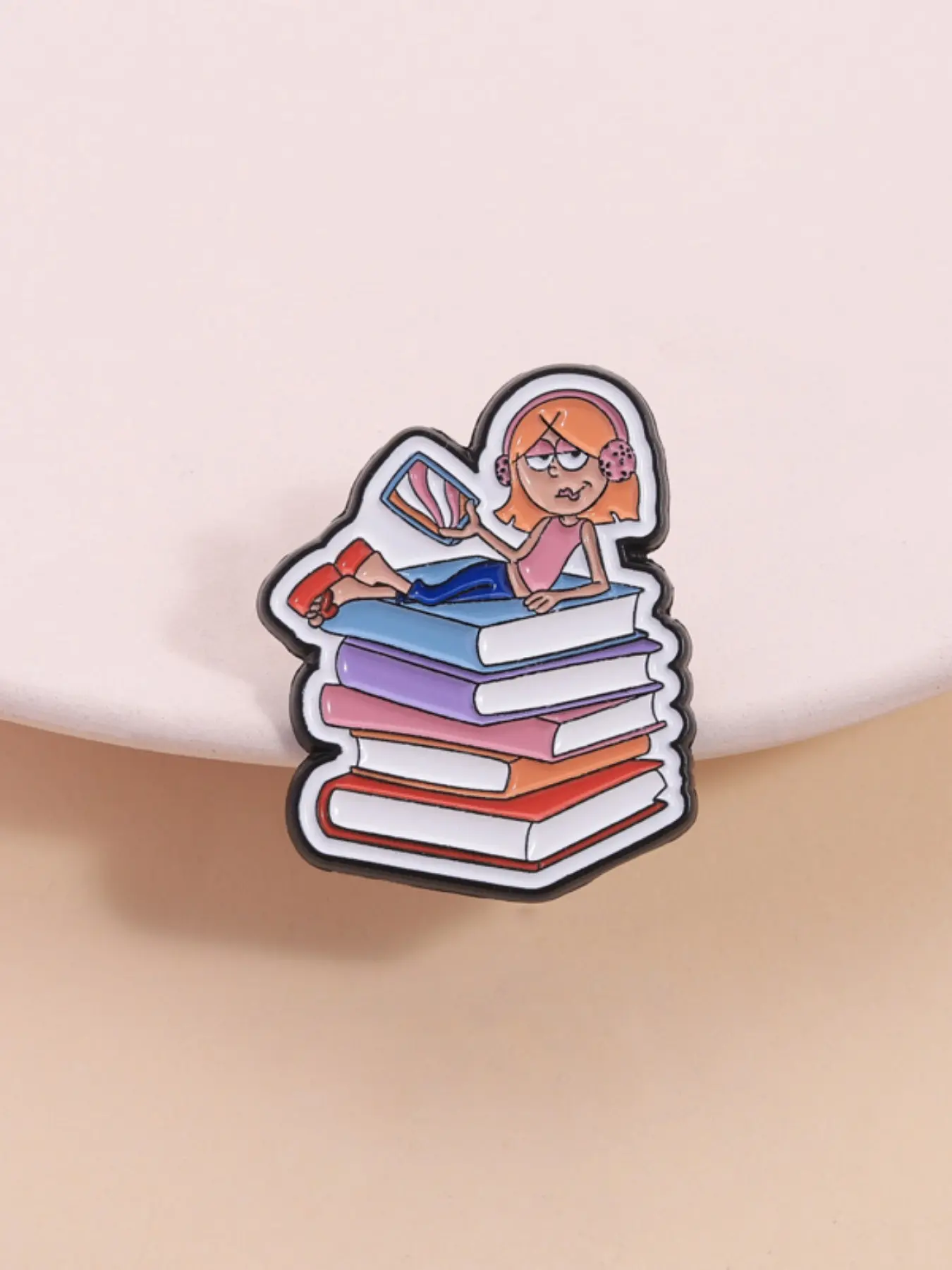 Lizy Bookworm Badge, New Growth Worry Nostalgia Vintage Theme, Colorful Book Stack Lazy Reading, Nineties Youth Memories Backpack Decor Gift, Book Lovers, Emblem Badge Decoration, Decor Pins, Alloy Brooch Pin