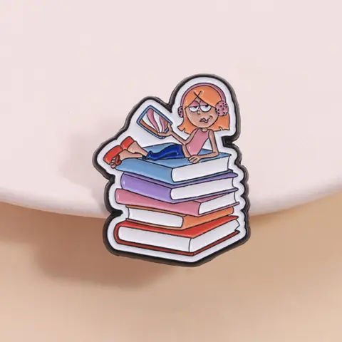 Lizy Bookworm Badge, New Growth Worry Nostalgia Vintage Theme, Colorful Book Stack Lazy Reading, Nineties Youth Memories Backpack Decor Gift, Book Lovers, Emblem Badge Decoration, Decor Pins, Alloy Brooch Pin, Brooch Pin Clip